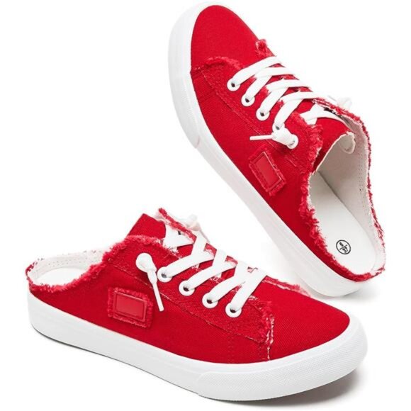 Women's Slip on Sneakers Canvas Slip Red - Picture 1 of 6